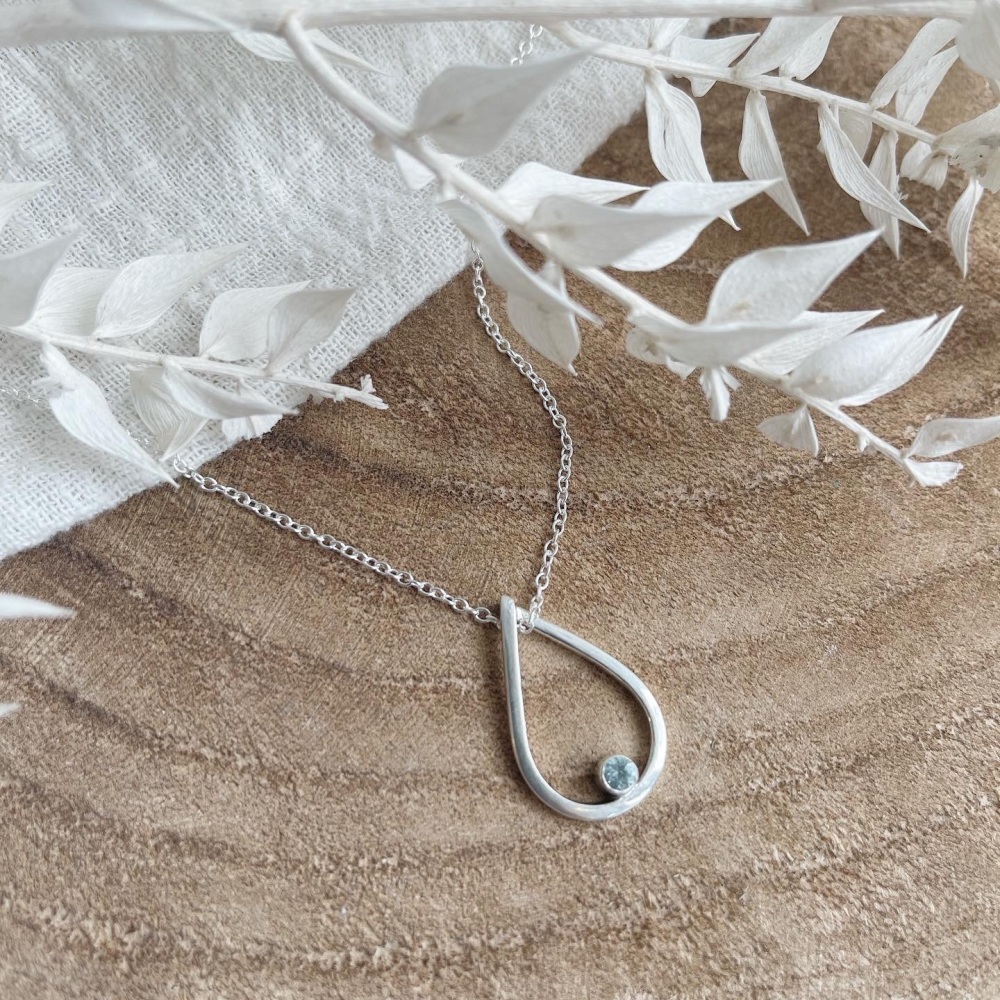 Aquamarine teardrop birthstone necklace 