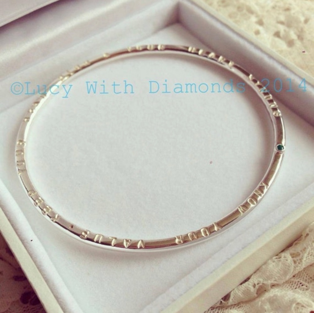 Personalised bangle with gemstone in sterling silver