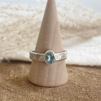 Blue Topaz floral texture ring 
