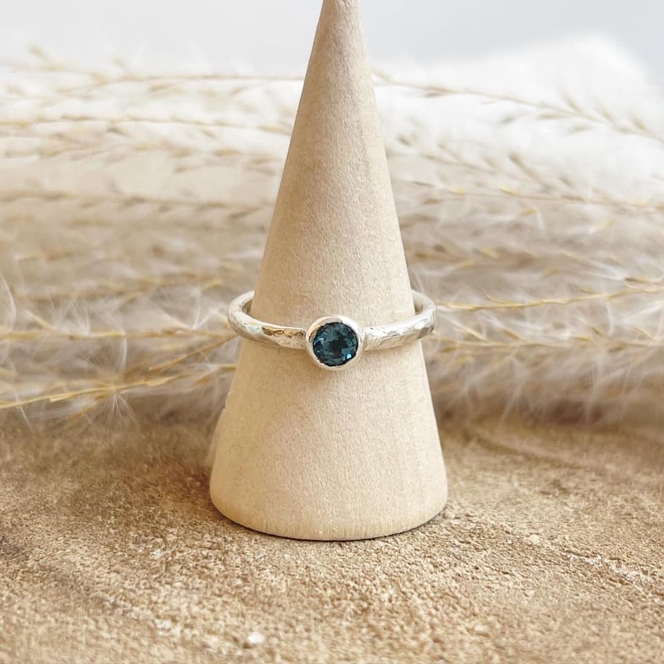 London Blue Topaz hammered finish stacking ring