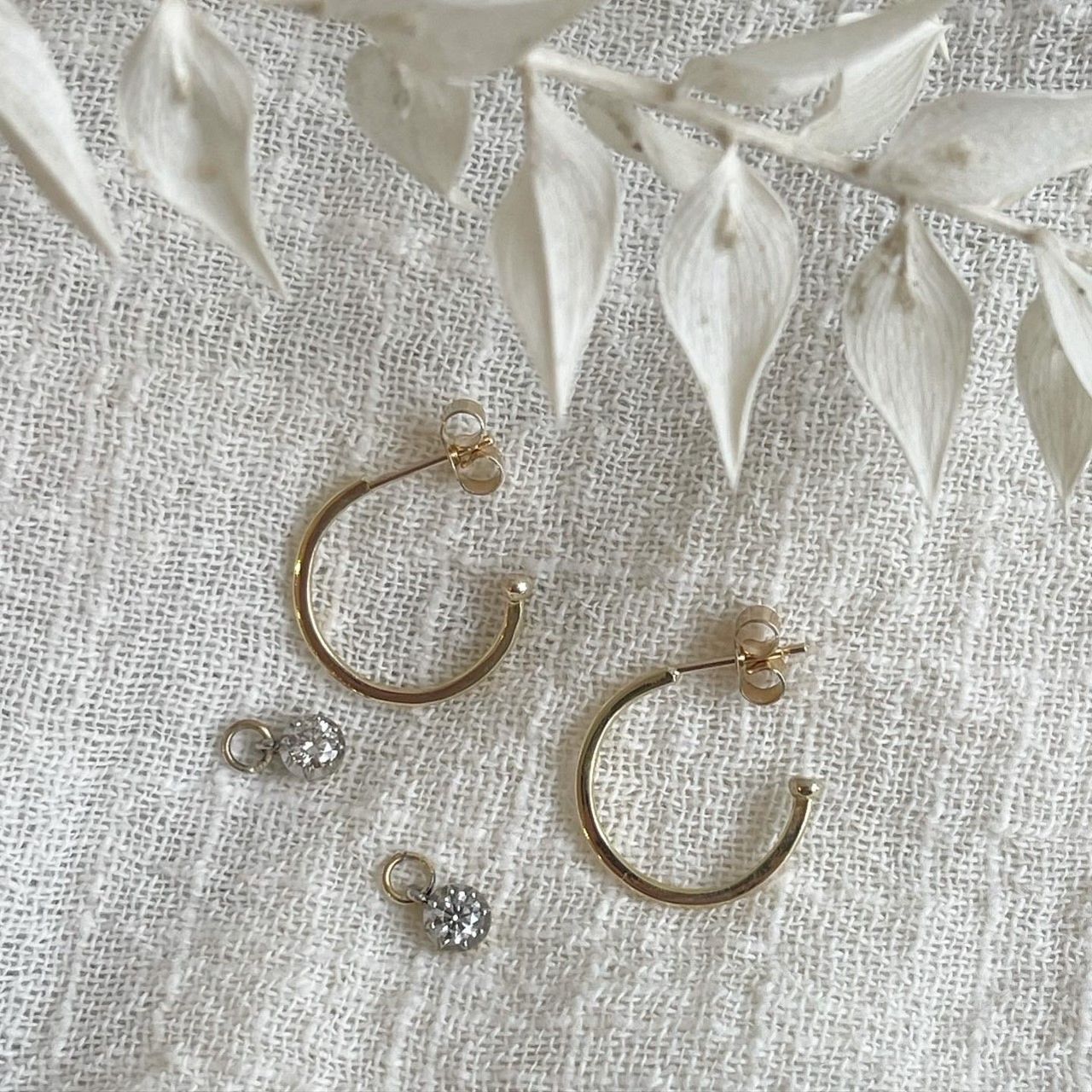 Yellow Gold Small Hoop Earrings with Diamond Detachable Drop 
