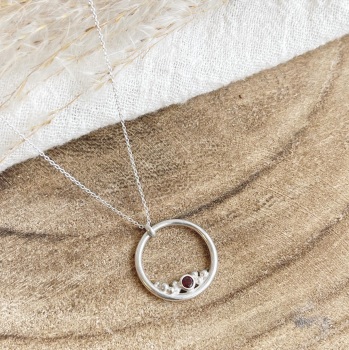 Garnet circle necklace with bead detail