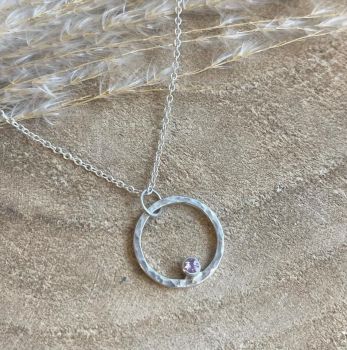 Amethyst hammered circle necklace