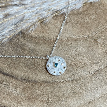Gold bead detail London Blue Topaz Sunburst necklace