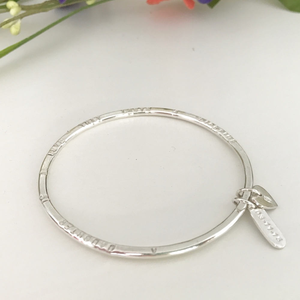 Personalised bangle with tag and heart