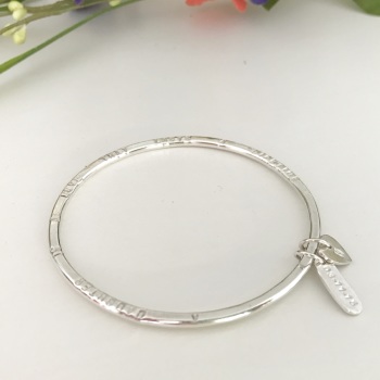 Personalised bangle with tag and heart