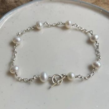 Pearl and sterling silver T Bar bracelet