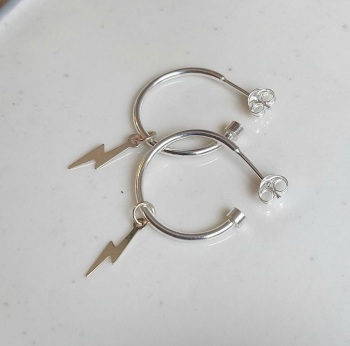 Sterling silver hoop earrings with 9ct yellow gold lightning bolts