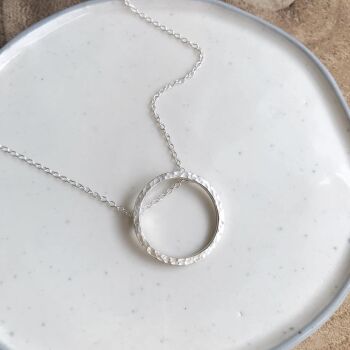 Circle hammered sterling silver necklace