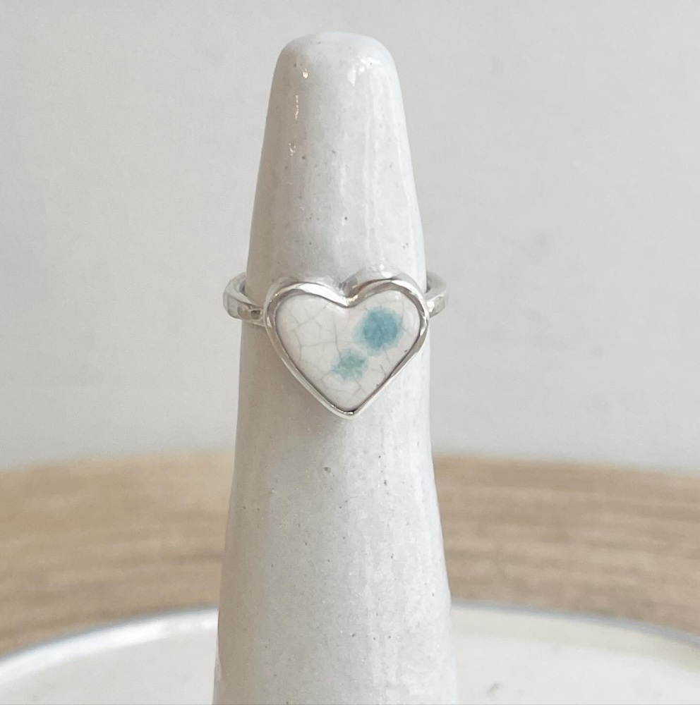 Ceramic heart ring in sterling silver