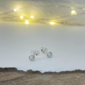 Pearl Bezel Set Sterling Silver Stud Earrings