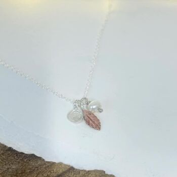 Sterling silver and copper rose necklace with freshwater pearl