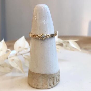 Diamond 9ct yellow gold hammered ring with bead detail