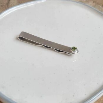 Peridot tie slide in sterling silver