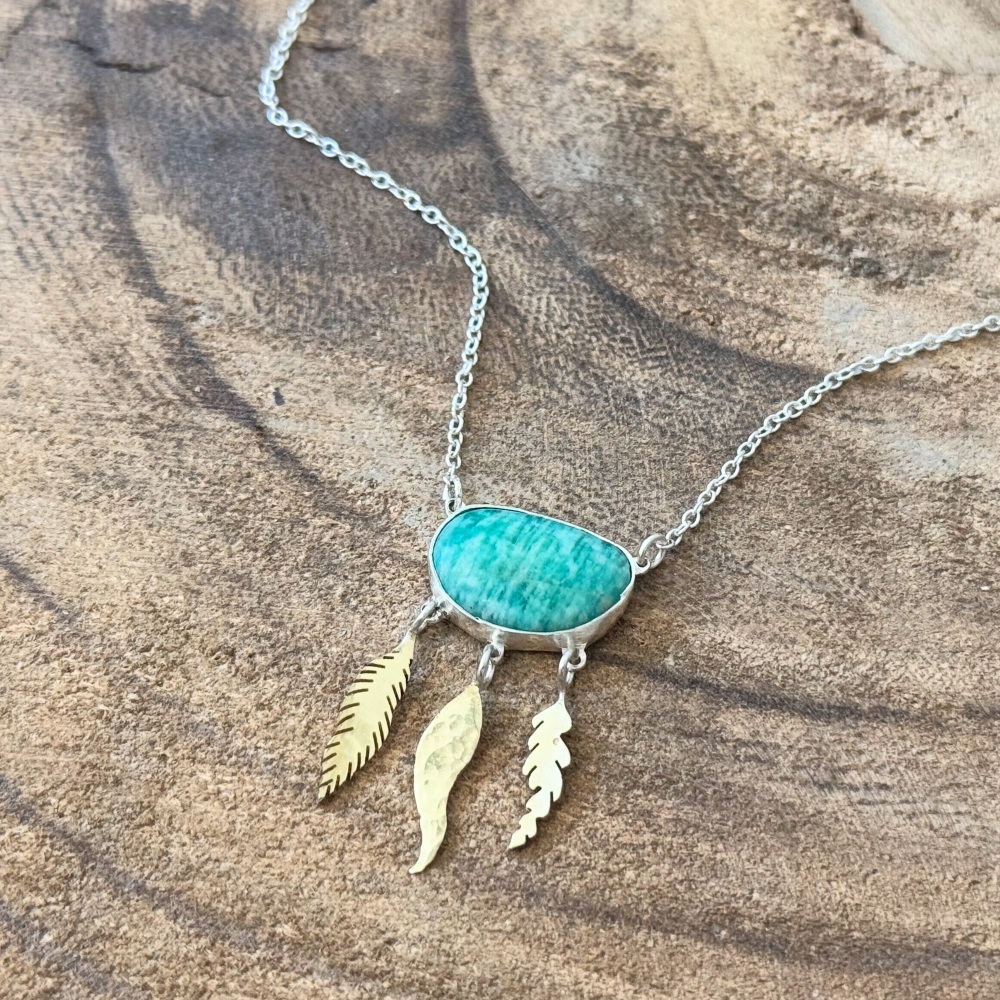 Amazonite Sterling Silver and Brass Necklace