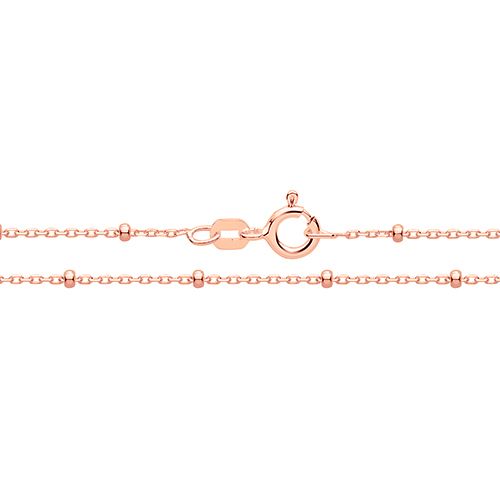 Sterling Silver Rose Gold Plated Rolo-Bead Chain Anklet