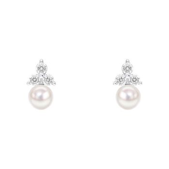 Pearl and CZ Sterling Silver Stud Earrings