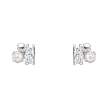 Dainty Cluster Stud Earrings Pearl and CZ