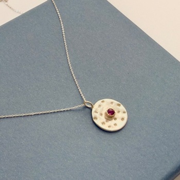 Sterling silver, 9ct yellow gold and Ruby necklace