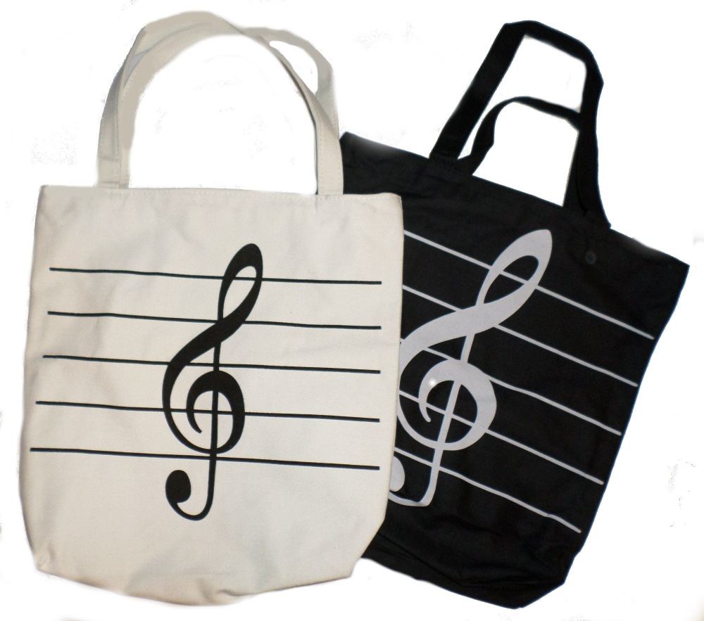 Canvas Zip Bag (Black or Cream) - Treble clef