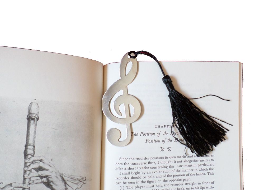 Clef bookmark - Silver coloured with tassle