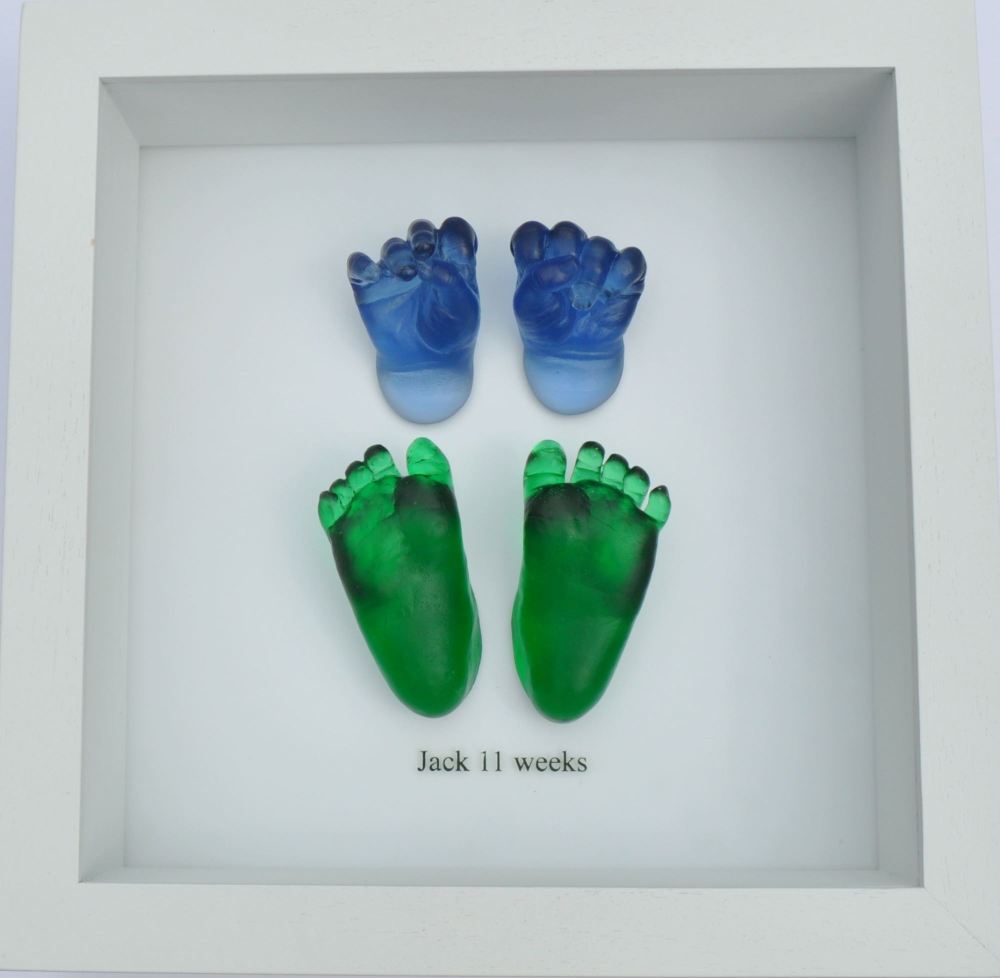 Coloured Glass hands and feet framed