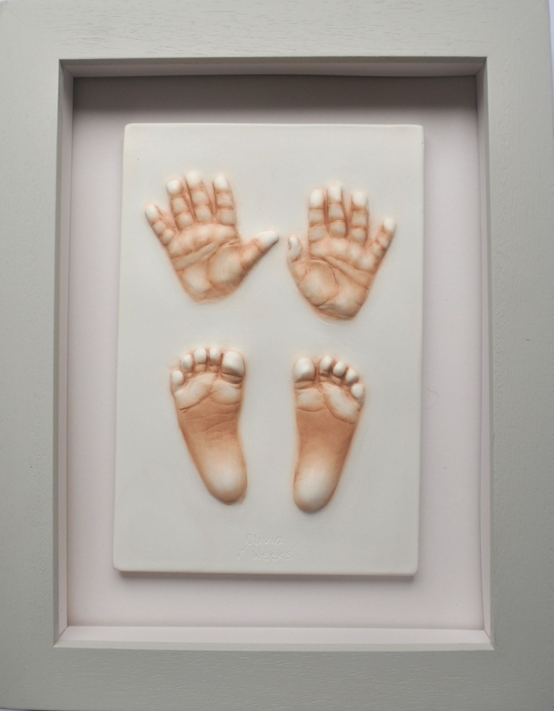 Framed hand and foot baby impressions