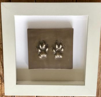 Bronze resin paw prints framed 