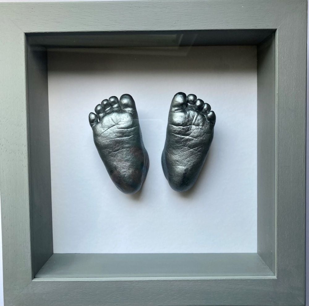 Pewter silver baby feet framed 