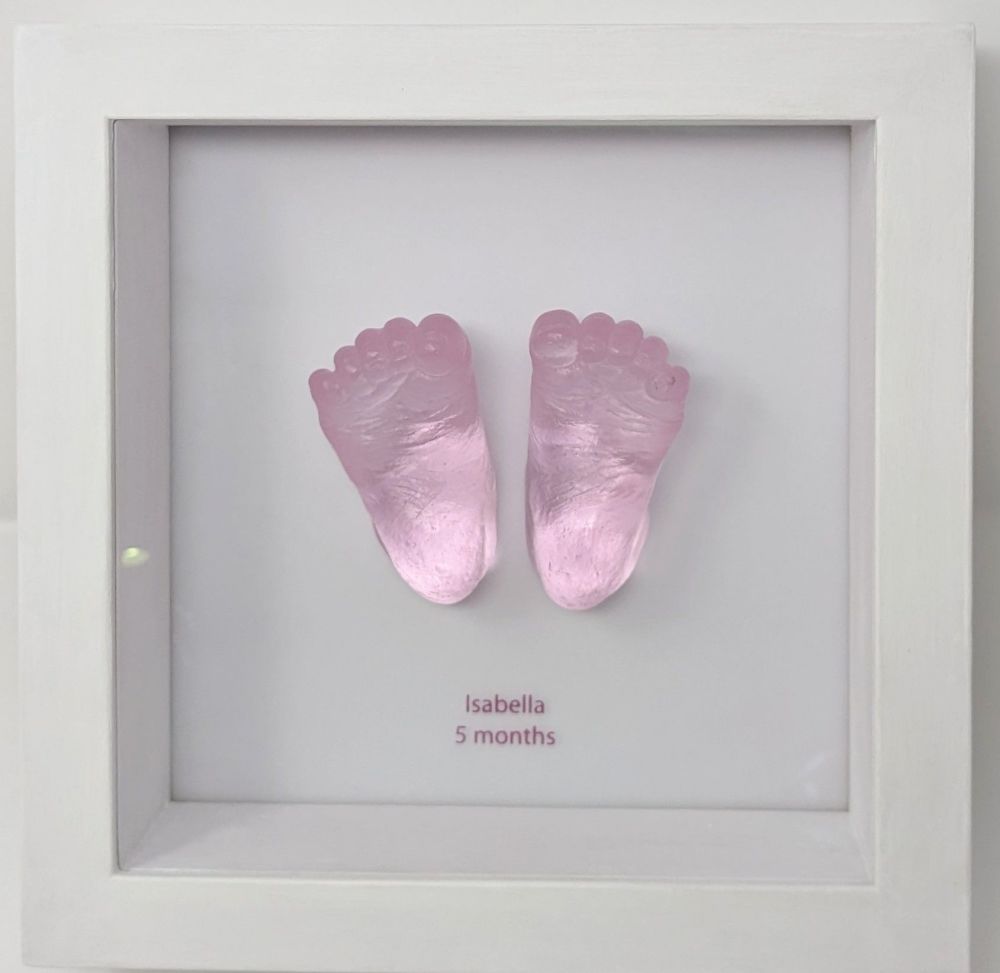  Baby hand and foot in coloured glass framed