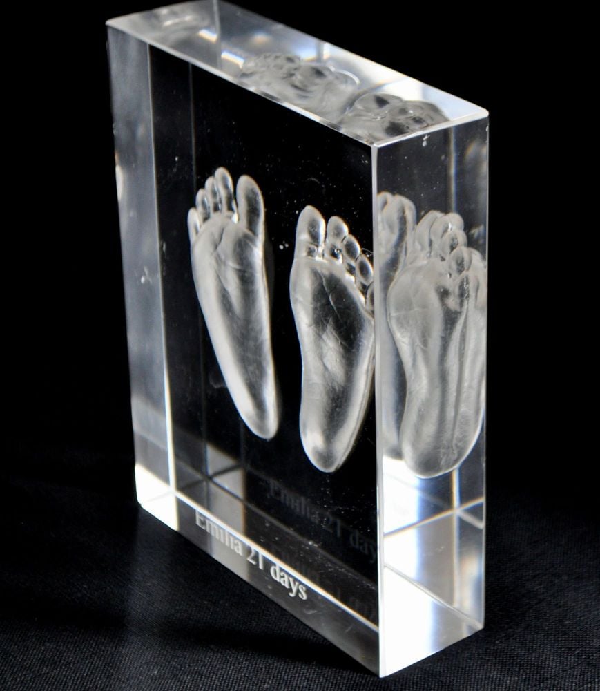Lead Crystal baby feet in glass block
