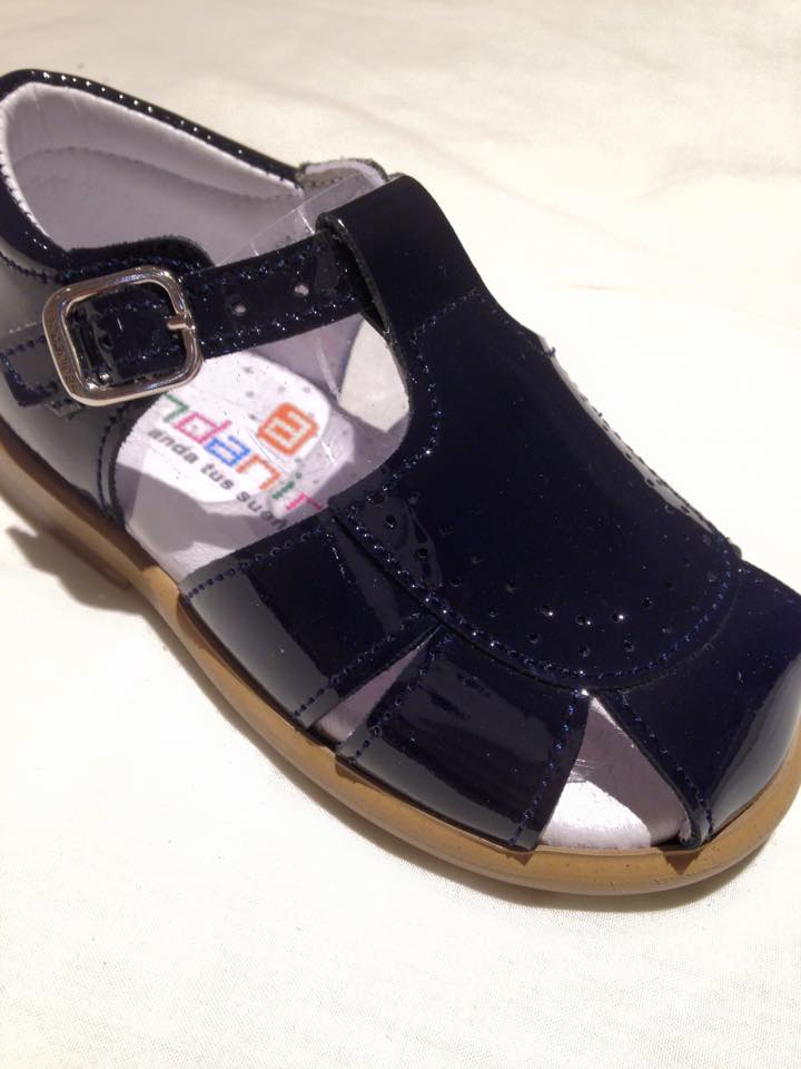 navy patent sandals