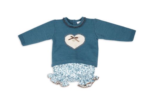   Girls Rochy Turquoise and Beige Knitted Jam Pants Set