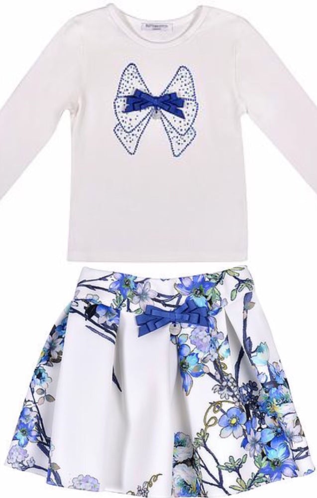 Girls Butterscotch Blue and White Top and Skirt Set