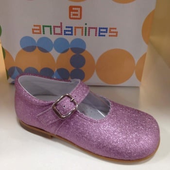 Girls Andanines Pink Sparkle Mary Janes