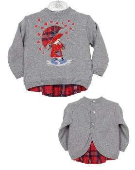     Girls Dr Kid Red Tartan and Grey Sweater DK311