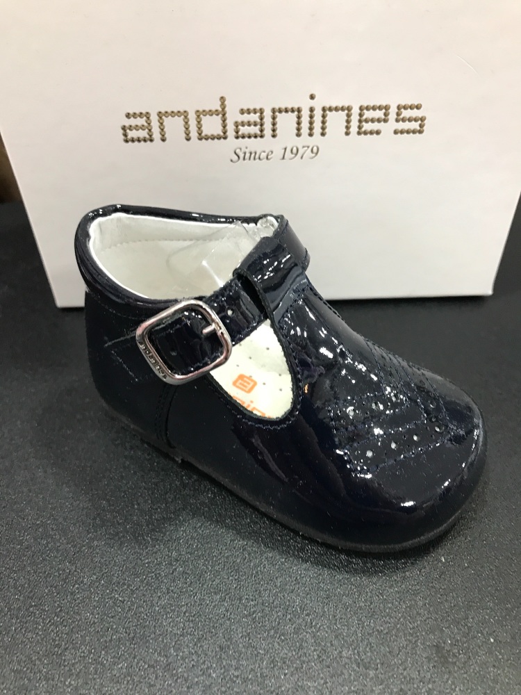 Girls Andanines Navy Patent Shoes