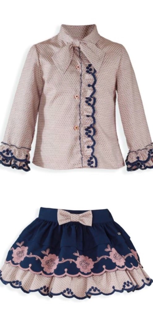 PRE ORDER AW19/20 Girls Miranda Navy and Pink Skirt Set 233