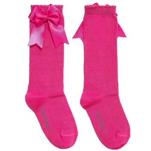 Girls Carlomagno Double Bow Socks - Fuscia Pink