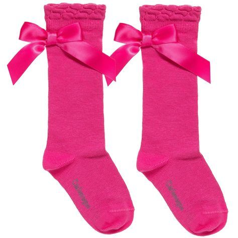 Girls Carlomagno Bow Socks - Fuscia Pink
