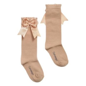 Girls Carlomagno Double Bow Socks - Camel