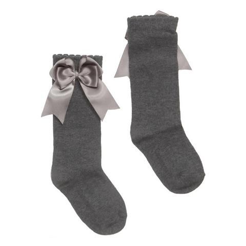 Girls Carlomagno Double Bow Socks - Grey