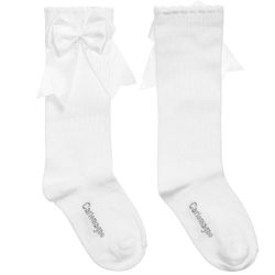 Girls Carlomagno Double Bow Socks - White
