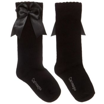 Girls Carlomagno Double Bow Socks - Black
