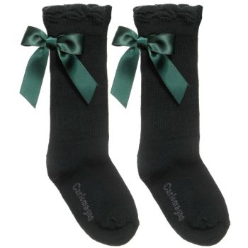 Girls Carlomagno Bow Socks - Bottle Green