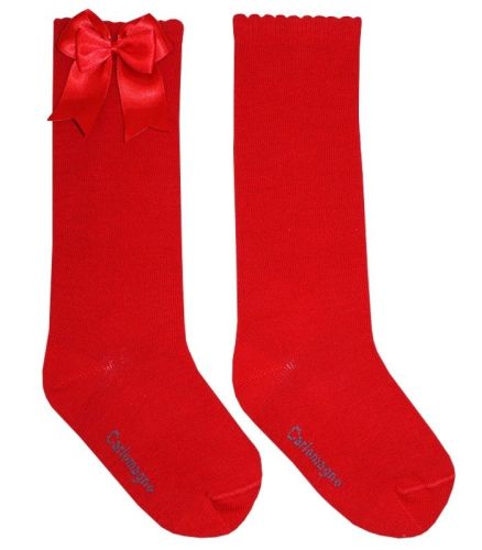 Girls Carlomagno Double Bow Socks - Red