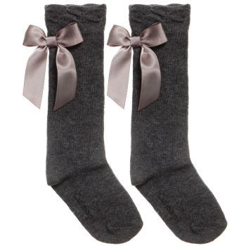 Girls Carlomagno Bow Socks - Grey