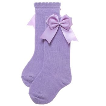 Girls Carlomagno Double Bow Socks - Lilac