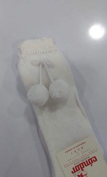 Condor Pom Pom Socks Long - White