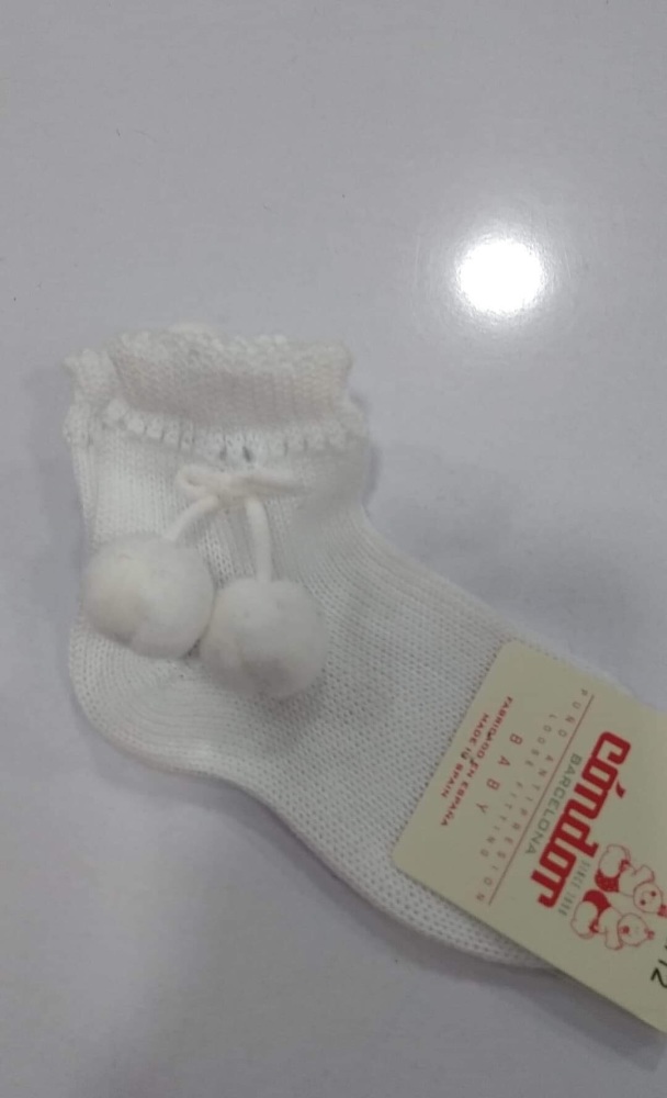 Condor Pom Pom Socks Short - White